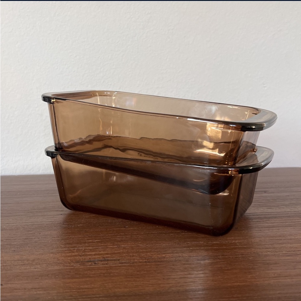 2 Amber Pyrex Glass Loaf Pan